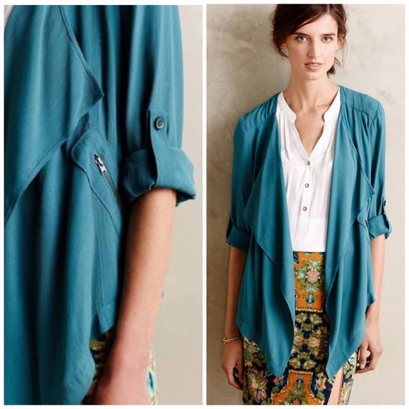 Anthropologie Jackets & Blazers - Anthropologie Elevenses Eldora Draped Blazer Jacket in Teal